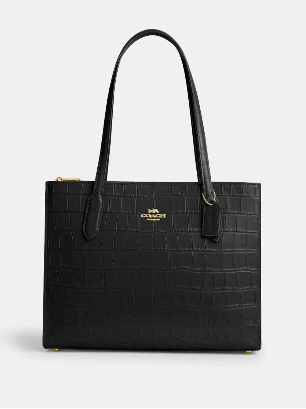 Coach Nina Black Croc-Embossed Leather Tote with Gold Hardware